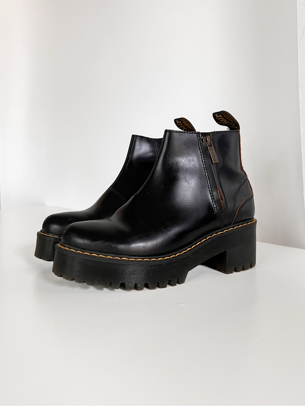 dr martens Rometty II Chelsea Black Leather Chunky Platform Zip Ankle Boots
